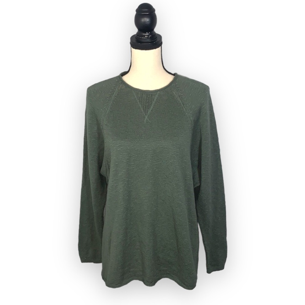 J. Jill Army Green 100% Cotton Round Neck Pullover Sweater Forest Green Size S